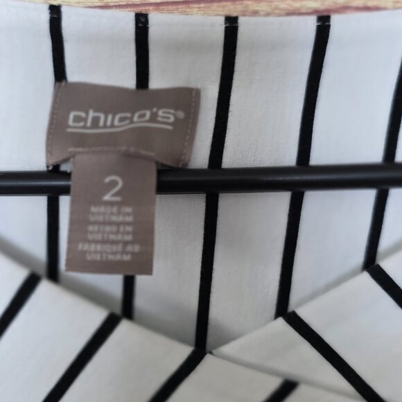 Chico’s Black & White Striped 3/4 Sleeve Top – Size 2 (Large) - Picture 5 of 6